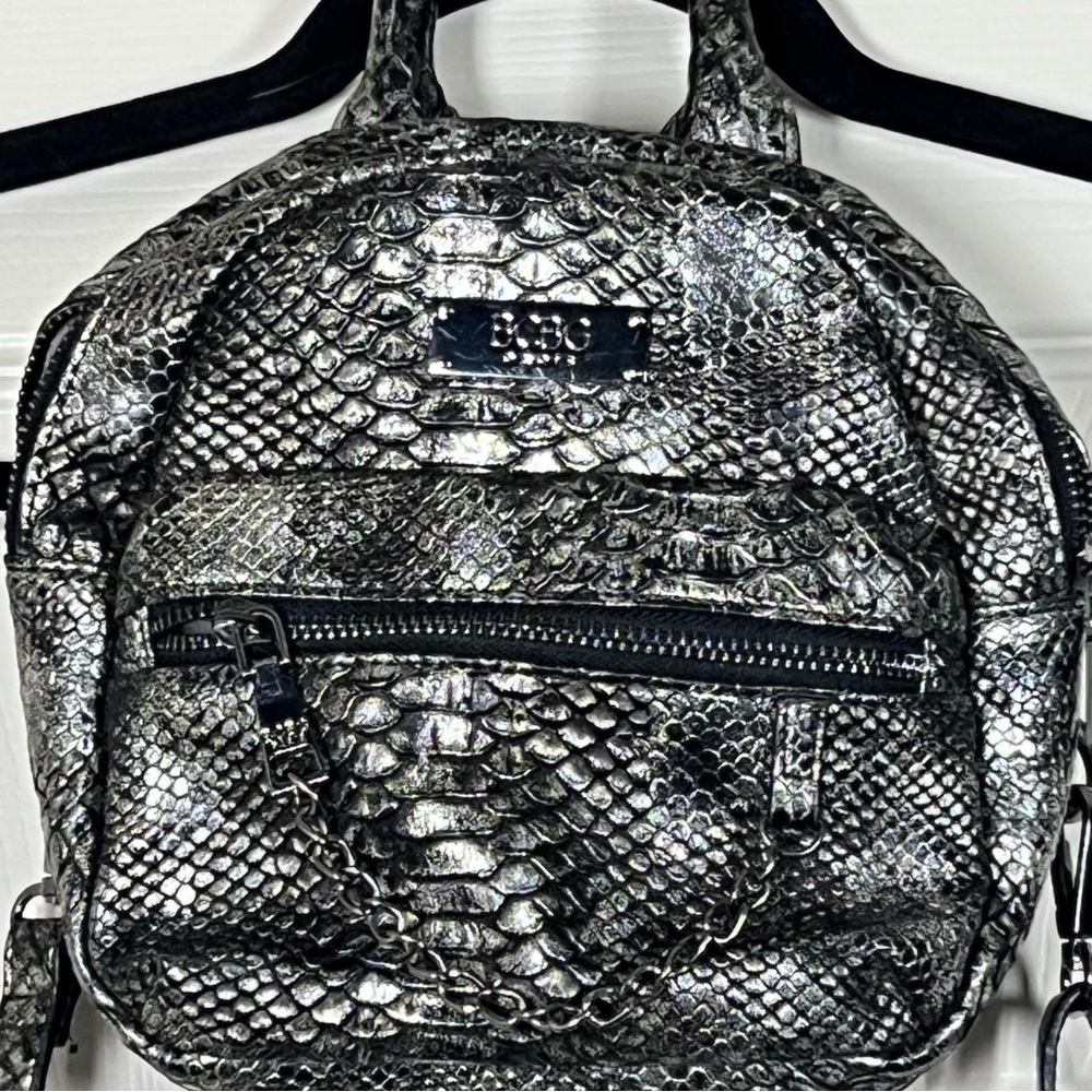 BCBG Silver Snakeskin Backpack